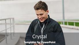  Presentation with walking - Colorful presentation theme enhanced with happy-young-sportive-man-walking backdrop and a tawny brown colored foreground