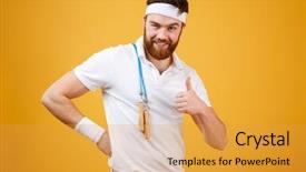  Presentation with rope - Amazing slide set having happy young sportsman hold backdrop and a yellow colored foreground