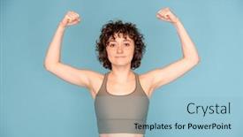  Presentation with strength - Audience pleasing theme consisting of happy-young-sportswoman-in-grey backdrop and a light blue colored foreground