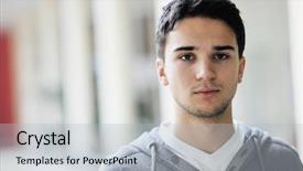  Presentation with university - Audience pleasing presentation theme consisting of happy young student boy possing at university campus and reopresenting education concept backdrop and a light gray colored foreground