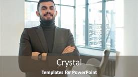  Presentation with lounge - Presentation design consisting of happy-young-successful-businessman-crossing background and a tawny brown colored foreground