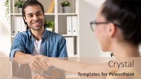  Presentation with new deal - Theme featuring happy-young-successful-businessman-shaking background and a lemonade colored foreground