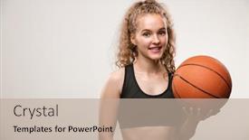  Presentation with basketball female - Presentation design consisting of happy-young-successful-female-basketball background and a mint green colored foreground