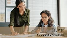  Presentation with english teacher - Presentation theme consisting of happy-young-teacher-of-english and a coral colored foreground