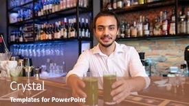  Presentation with alcohol white - Beautiful PPT layouts featuring happy-young-waiter-or-barman backdrop and a coral colored foreground