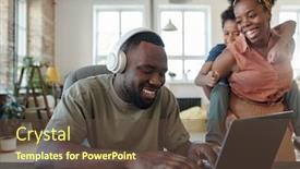  Presentation with office room - PPT theme enhanced with happy-young-wife-of-home background and a tawny brown colored foreground