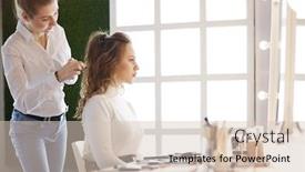  Presentation with hair salon - Beautiful presentation featuring happy-young-woman-and-hairdresser backdrop and a lemonade colored foreground