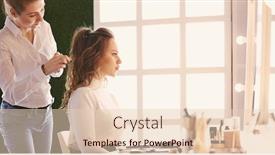  Presentation with hair salon - Colorful slides enhanced with happy-young-woman-and-hairdresser backdrop and a lemonade colored foreground