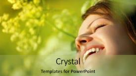  Presentation with wild flower in field of daisies - Presentation theme consisting of happy young woman and wild background and a  colored foreground