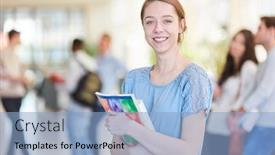  Presentation with joy - Presentation consisting of happy-young-woman-as-trainee background and a light blue colored foreground