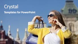  Presentation with russia - PPT theme with happy young woman calling by phone in red square moscow russia background and a teal colored foreground