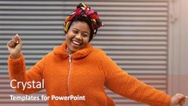  Presentation with concert symphony woman dancing in grass - Amazing PPT theme having happy-young-woman-dancing backdrop and a crimson colored foreground