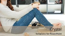  Presentation with close up baby girl knitted - Audience pleasing PPT theme consisting of happy young woman day dreaming backdrop and a  colored foreground