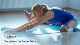  Presentation with exercise - Amazing slides having happy young woman doing stretching backdrop and a light blue colored foreground
