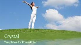  Presentation with dreams - Cool new slide deck with happy young woman dreams to fly on winds backdrop and a tawny brown colored foreground