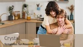  Presentation with chat - Presentation having happy-young-woman-embracing background and a coral colored foreground