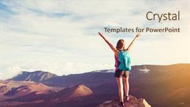  Presentation with mountain - Presentation theme consisting of happy young woman hiker background and a sky blue colored foreground