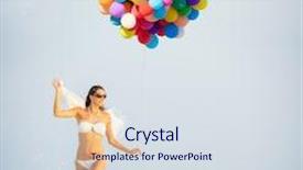  Presentation with freedom - PPT theme consisting of happy young woman holding balloons running on beach concept of travel holidays and freedom background and a sky blue colored foreground