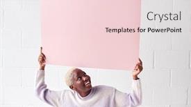  Presentation with pink white - Slide set featuring happy-young-woman-holding-blank background and a lemonade colored foreground