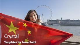  Presentation with england - Slide set enhanced with happy young woman holding chinese background and a tawny brown colored foreground