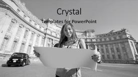  Presentation with england map - PPT theme having happy young woman holding map background and a light gray colored foreground