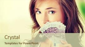  Presentation with holding hands old young - Cool new slide deck with happy young woman holding money backdrop and a soft green colored foreground