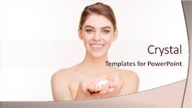  Presentation with happy young student girl holding - PPT layouts with happy young woman holding pill background and a lemonade colored foreground