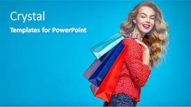  Presentation with beautiful young girl red - Beautiful theme featuring happy-young-woman-holds-bags backdrop and a teal colored foreground