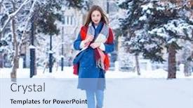 Presentation with winter blue - Beautiful slides featuring happy-young-woman-in-blue backdrop and a light blue colored foreground