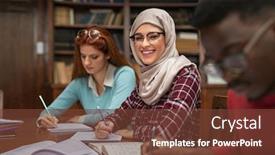  Presentation with abaya - Theme having happy-young-woman-in-hijab background and a tawny brown colored foreground