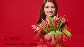  Presentation with red floral - Beautiful presentation theme featuring happy-young-woman-in-red backdrop and a crimson colored foreground