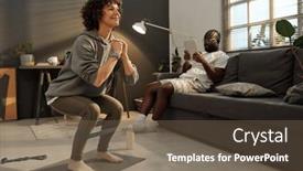  Presentation with resistance - Presentation theme having happy-young-woman-in-sportswear background and a tawny brown colored foreground