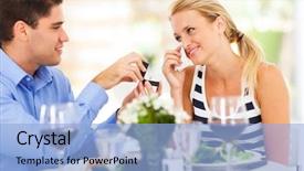  Presentation with tears - PPT theme having happy young woman in tears when her boyfriend finally proposed to her background and a light blue colored foreground