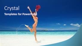  Presentation with blue crystal - Audience pleasing slides consisting of happy young woman jumping on the beach happy lifestyle white sand blue sky and crystal sea of tropical beach vacation at paradise ocean beach relax travel to islands backdrop and a ocean colored foreground