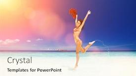  Presentation with crystal blue - Cool new slide set with happy young woman jumping on the sunny beach happy lifestyle white sand blue sky and crystal sea of tropical beach vacation at paradise ocean beach relax travel to islands backdrop and a cream colored foreground