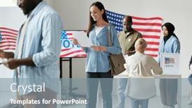  Presentation with queue - Slide set featuring happy-young-woman-looking-through background and a seafoam green colored foreground