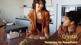  Presentation with celebration life - PPT theme featuring happy-young-woman-looking background and a tawny brown colored foreground