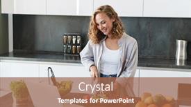  Presentation with salad - Presentation featuring happy-young-woman-making background and a coral colored foreground