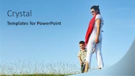  Presentation with woman child - PPT theme featuring happy young woman mother play and outdoor with beautiful child background and a light blue colored foreground