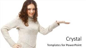  Presentation with upwards - Beautiful theme featuring happy young woman pointing upwards backdrop and a white colored foreground