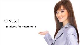  Presentation with upwards - Presentation theme enhanced with happy young woman pointing upwards background and a white colored foreground