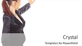  Presentation with upwards - Beautiful presentation theme featuring happy young woman pointing upwards backdrop and a white colored foreground