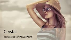  Presentation with fashion - PPT layouts consisting of happy young woman posing background and a soft green colored foreground