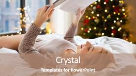  Presentation with happy holidays - Cool new PPT theme with happy young woman reading book backdrop and a coral colored foreground