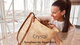  Presentation with mall - Slides consisting of happy-young-woman-shopping background and a coral colored foreground