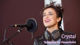  Presentation with recording studio - Amazing presentation theme having happy-young-woman-singing backdrop and a wine colored foreground