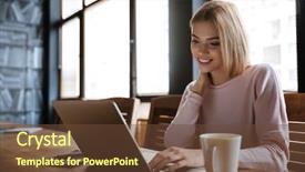  Presentation with coworking - Slide deck consisting of happy young woman sitting background and a tawny brown colored foreground