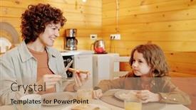  Presentation with peanut butter - Slide deck having happy-young-woman-spreading-peanut background and a coral colored foreground