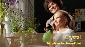  Presentation with sprayer - Slide set enhanced with happy-young-woman-standing-behind background and a tawny brown colored foreground