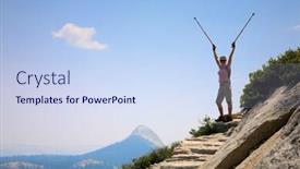  Presentation with mountain top - Presentation theme with happy-young-woman-standing background and a sky blue colored foreground